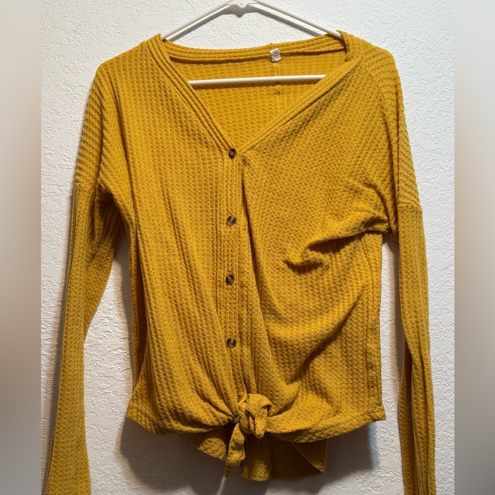 Mustard Yellow Waffle Button Up